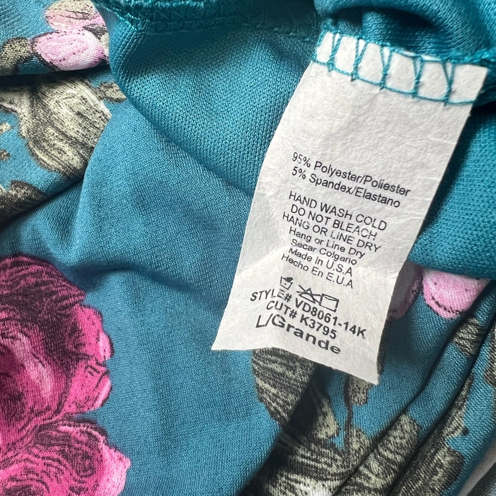 Teal Floral Wrap Midi Dress with Belt - Picture 4 of 6